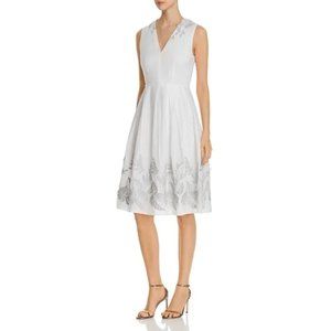 Elie Tahari white with silver embellishments A-line dress, size 10, NEW
